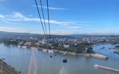 Blick aus der Seilbahn auf den Rhein und das Deutsche Eck